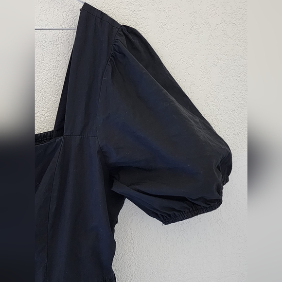 ASTR the Label Black Cotton Poplin Tiered Puff Short Sleeve Midi Dress Size XL - Picture 4 of 12